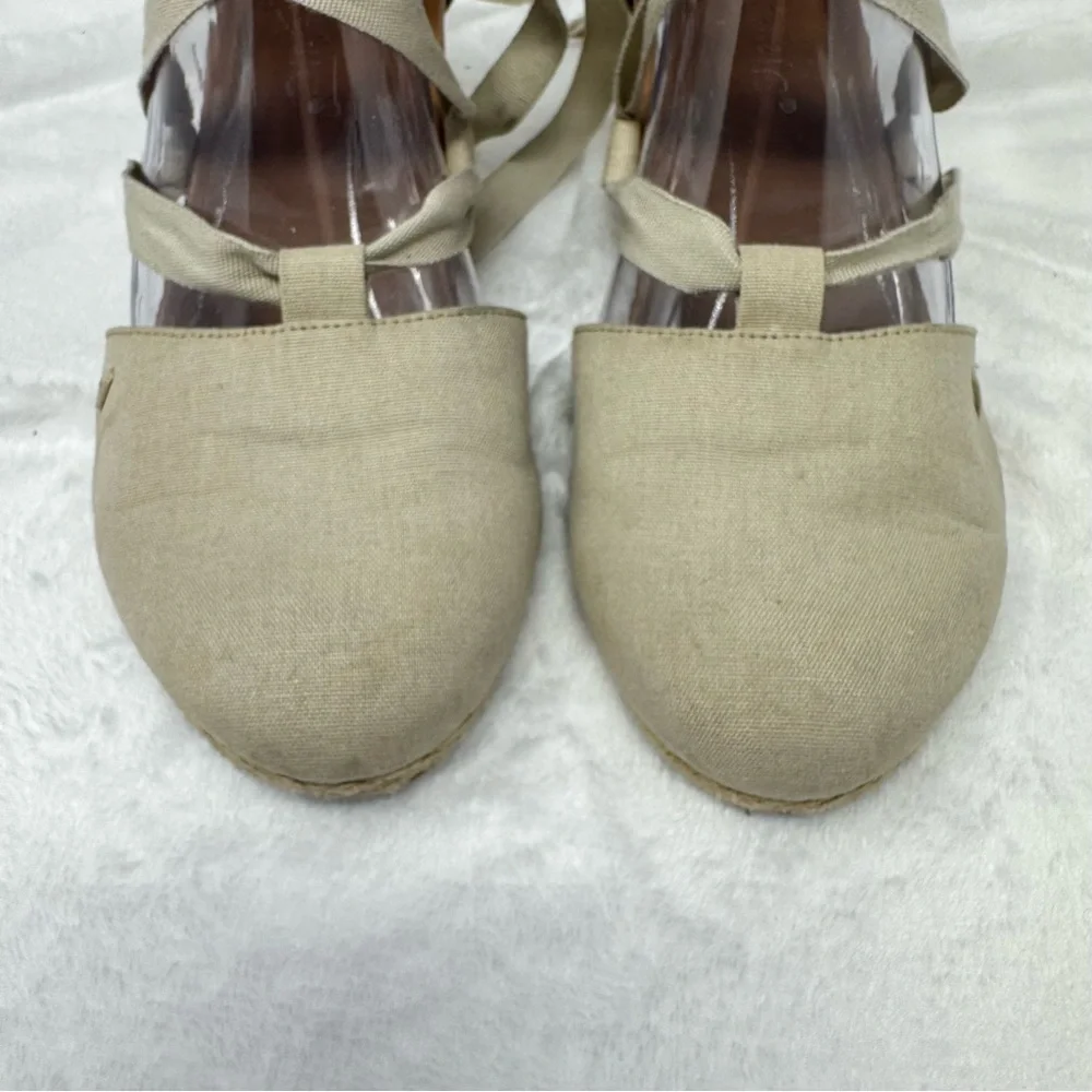 Vionic Kaitlyn Women's‎ Wedge Orthotic Sandal Oat Beige Canvas Size 8 Tie Strap
